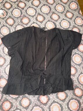 Black Women's Crochet-Detail Tie-Top